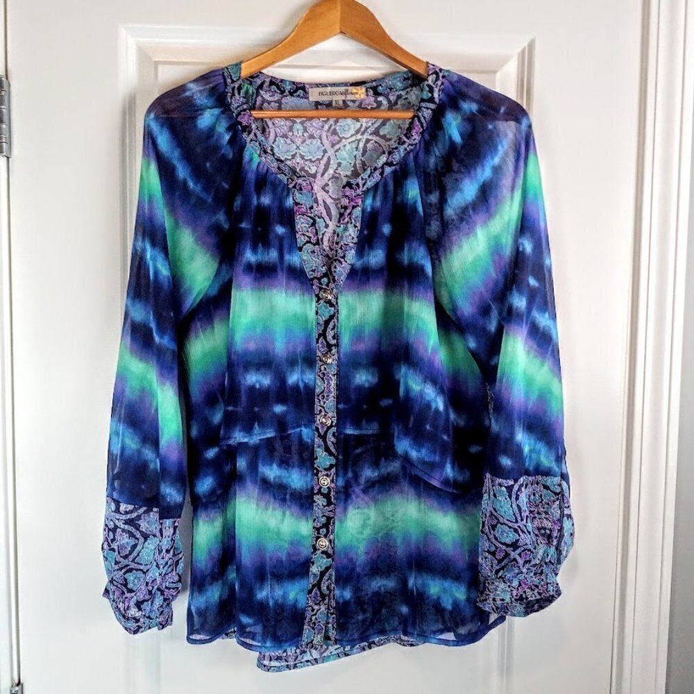 Figueroa & Flower Blue Tie Dye Sheer Blouse
